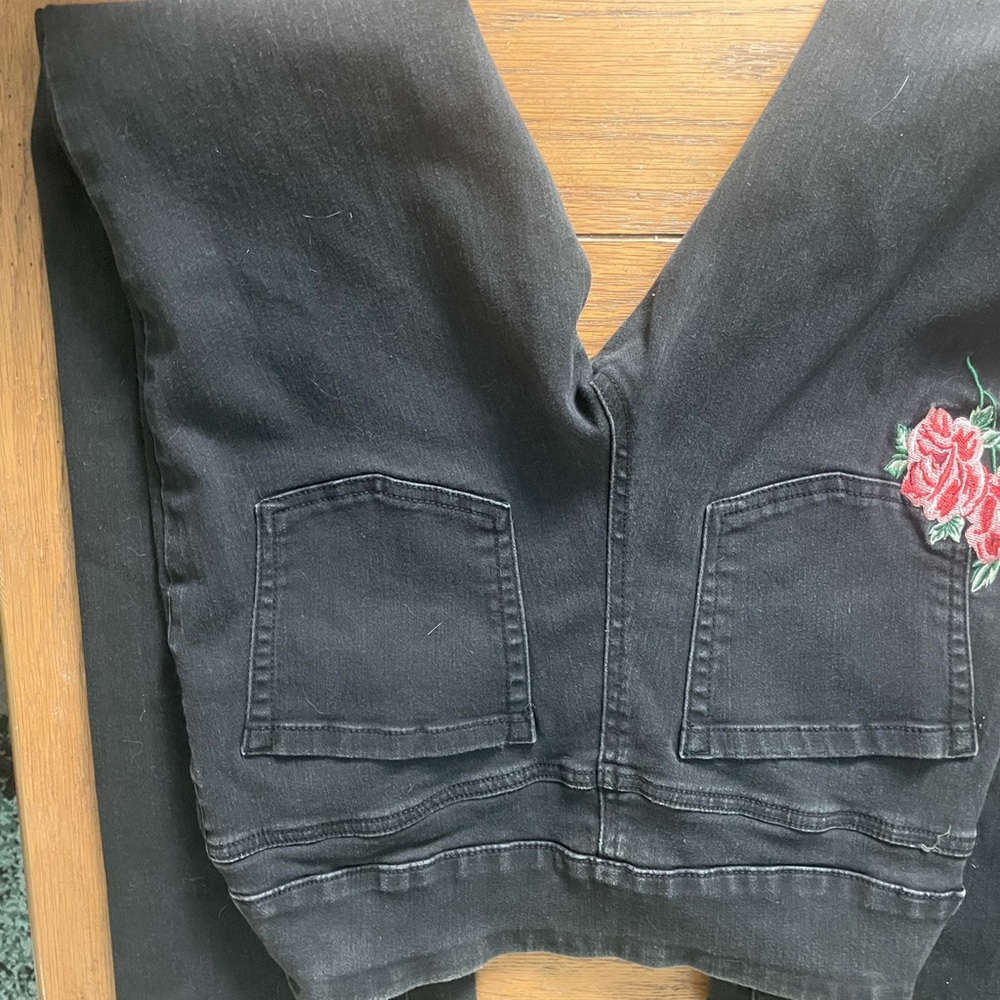 The Pioneer Woman Black Denim Overalls with Floral Embroidery